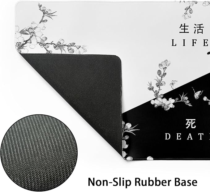 XXL Large Gaming Mouse Pad,Japanese Sakura Death Life Extended Desk Pad Non-Slip Rubber Base 35.4x15.7in with Stitched Edges Waterproof Full Desk Pads Computer Gaming Mousepads for Work/Game/Office