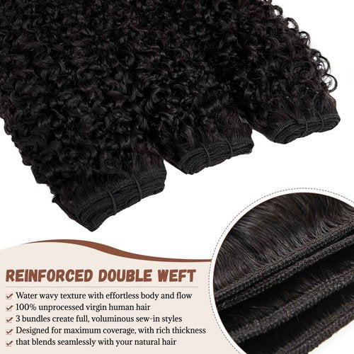 Burmese Bundles Premium Raw 100% Human Hair Water Wave High Rate 15A Unprocessed No Stray Short Hair Extensions Triple Lifespan Excellent Fullness Extra Thick From Top to End Black 26inch