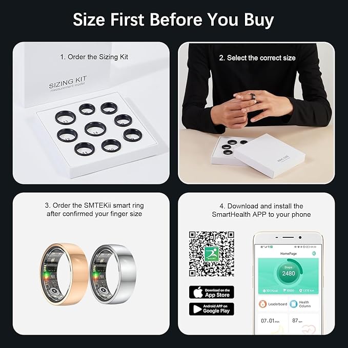 Smart Ring Health Fitness Tracker for Men Women, Step/Heart Rate/Blood Oxygen/Blood Pressure/Sleep Monitoring for iPhone & Andriod, No App Subscription (Rose Gold, #8)