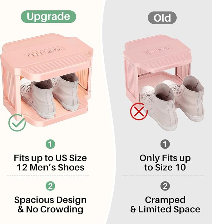 Kitstorack 10-Tier Vertical Plastic Shoe Rack, Freestanding Stackable Shoe Storage Organizer Cubes Shoe Shelf Tower or Small Closets and Tight Spaces, Pink