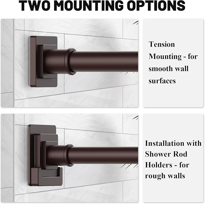 UIOSANRT Brown Shower Curtain Rod 31-55 inches, Stainless Steel Shower Rod & Tension Rod, Adjustable Tension Shower Rod for Bathroom, Windows, Closet