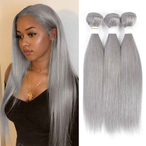 Condescension Brazilian Human Hair Bundles Sliver Grey 26 28 30 Inch Kinky Yaki Wave 3 Bundles Human Hair 100% Unprocessed Remy Brazilian Virgin Weave Hair Grey for Women