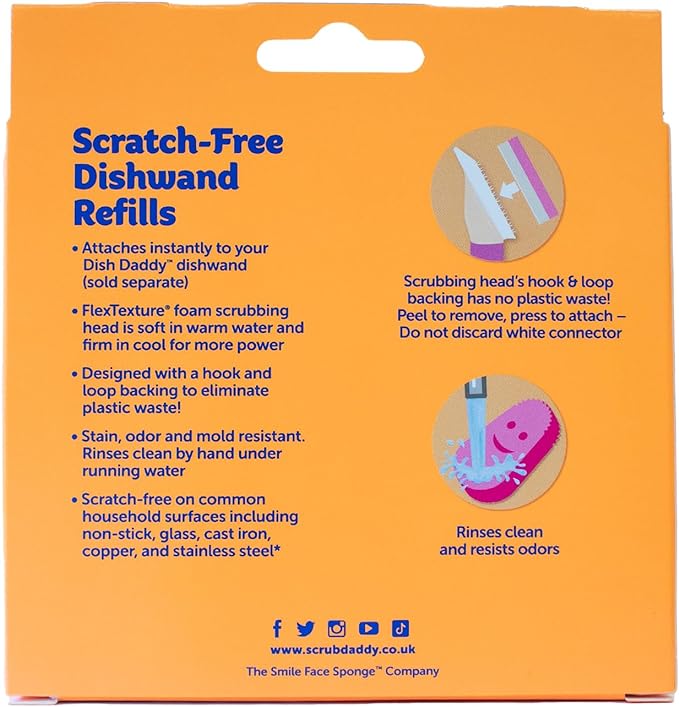 Scrub Daddy Dish Wand Scrubbing Brush Replacement Heads, Soap Dispensing Brushes, Texture Changing Washing Up Sponges, Detachable Dish Daddy Head Sponge Refills, Pink 2 Pack