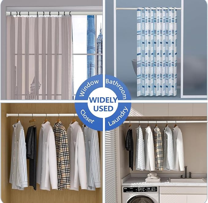 SUTINE Closet Rod, 17 to 53 Inch Closet Rods for Hanging Clothes, Heavy Duty Adjustable Closet Hanging Rod Bar White Closet Poles for Wardrobes, Closet, Bathroom, Windows,1.3 Inch Diameter