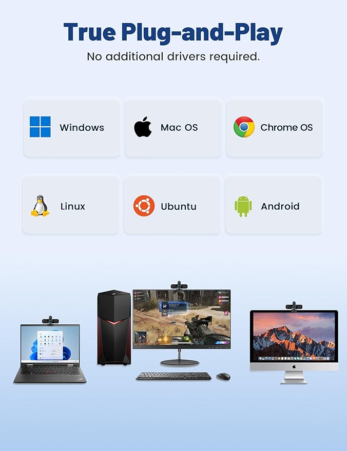 RUWBY QHD 2K Webcam with Built-in Dual Mics, Wide-Angle Lens, Privacy Cover, Tripod Stand, Autofocus Computer Camera, Plug and Play for Desktop PC or Laptop