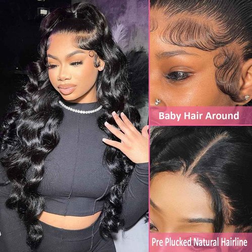 Erqq 13x6 Lace Front Wigs Human Hair Body Wave 24 inch HD Lace Frontal Wigs for Women Brazilian Human Hair Wigs Pre Plucked Bleached Knots 180 Density Natural Color