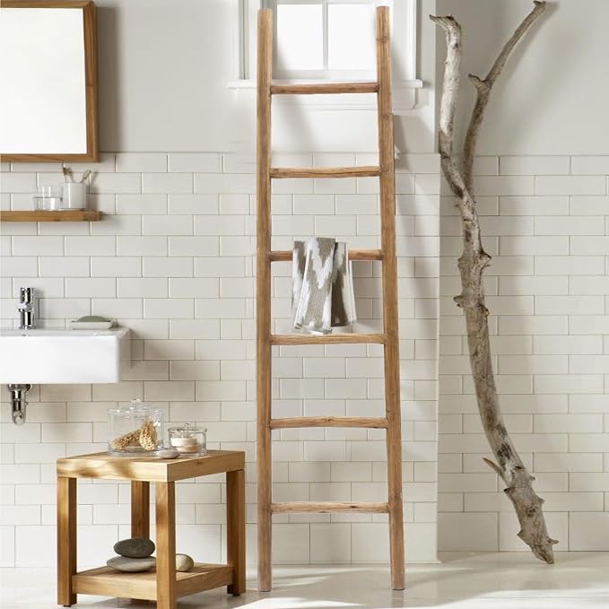 LuxenHome Rustic Blanket Ladder, 6ft Fir Wood Blanket Ladders, Farmhouse Towel Holder Decorative Blankets Ladder for Living Room, Bathroom Home Decor