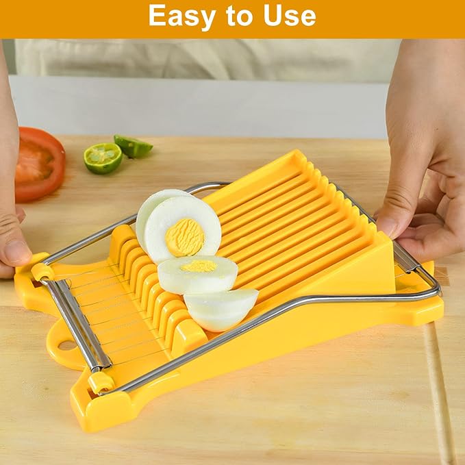 Egg Slicer for Hard Boiled Eggs, Food Slicer with 14 Stainless Steel Wires, Heavy Duty Hard Boiled Egg Cutter, Spam Slicer for Soft Fruit Strawberry Luncheon Meat Home Use (1Pcs, Yellow)