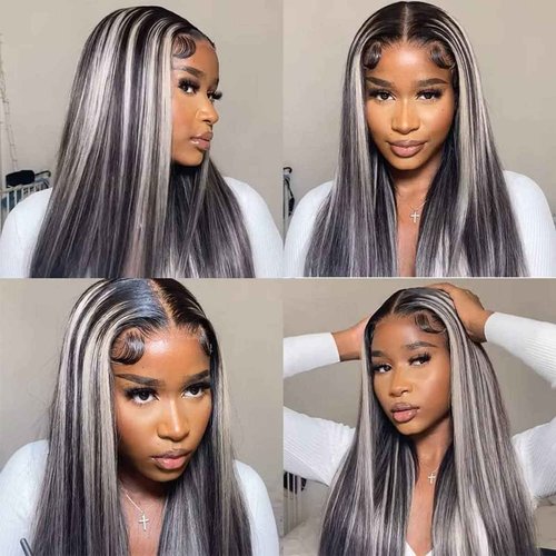 Habiliana Bundles Human Hair 24 26 28 Inch Straight P4/GREY Human Hair Bundles 11A Unprocessed Brazilian Virgin Quick Weave Hair Extensions for Black Women