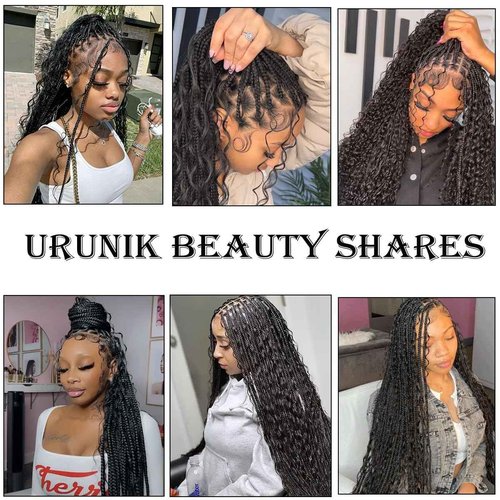 36 Inch Long Boho Knotless Braided Wigs For Women Natural Black 100% Hand Tied 13x6 Bohemian Boho Box Braids Lace Front Wig Synthetic Braid Wig With Baby Hair (Natural Color Braided Wigs, 36 Inch)