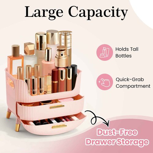 MASSY Egg Shape(Oval) Makeup Storage Box, Countertop Portable Vanity Cosmetics Organizer Preppy Style