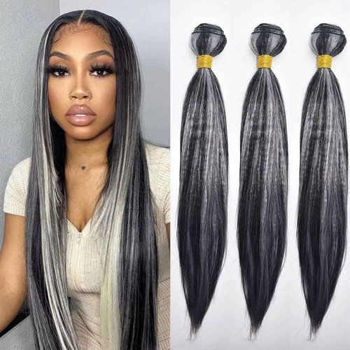 Habiliana Bundles Human Hair 26 28 30 Inch Straight P1B/GREY Human Hair Bundles 11A Unprocessed Brazilian Virgin Quick Weave Hair Extensions for Black Women