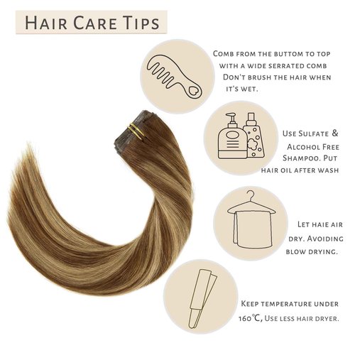 Caliee Seamless Hair Extensions Clip in Human Hair Ultra Thin Double PU Skin Weft Real Human Hair Extensions R4-4/27 Chocolate Brown to Caramel Blonde Ombre Clip in Hair Extensions 16Inch 115G 8Pcs