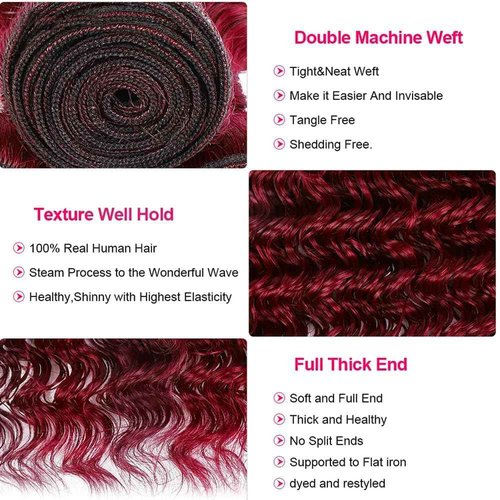 Condescension Human Hair Bundles Burgundy 99J Deep Wave Human Hair Bundles 24 26 28 inch Unprocessed Brazilian Virgin Quick Weave Hair for Black Women