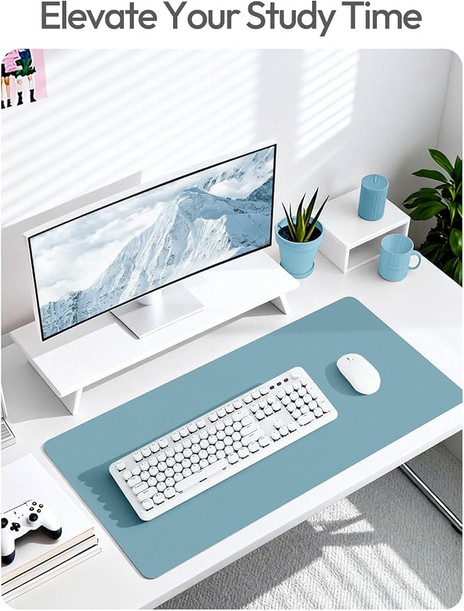 YSAGi Leather Desk Protector, Office Mat, Large Mouse Mat, Non-Slip PU Leather Blotter, Laptop Desk Mat, Waterproof Writing Pad for Office and Home(Aquamarine, 55" x 17.2")