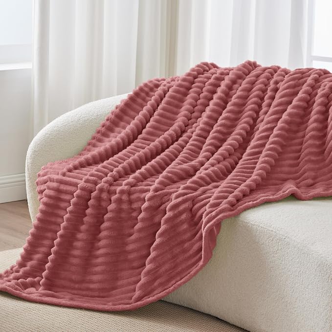 BEDELITE Twin Blanket for Couch & Bed, 300GSM Soft & Warm Fleece Blanket, Decorative and Giftable Striped Brick Dust Blankets for Women, Men, 60"x80"