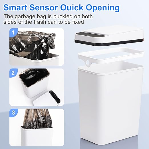 Anborry Bathroom Trash Cans with Lid Touchless Automatic Motion Sensor 4 Gallon Small Garbage Can, Smart Electric Plastic Narrow Garbage Bin for Living Room Bedroom Office Kitchen (White)