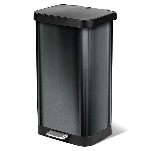Glad 20 Gallon Stainless Steel Trash Can with Clorox Odor Protection | Large Metal Kitchen Garbage Bin with Soft Close Lid, Garbage Bag Rings, Step On Foot Pedal and Waste Bag Roll Holder, Pewter