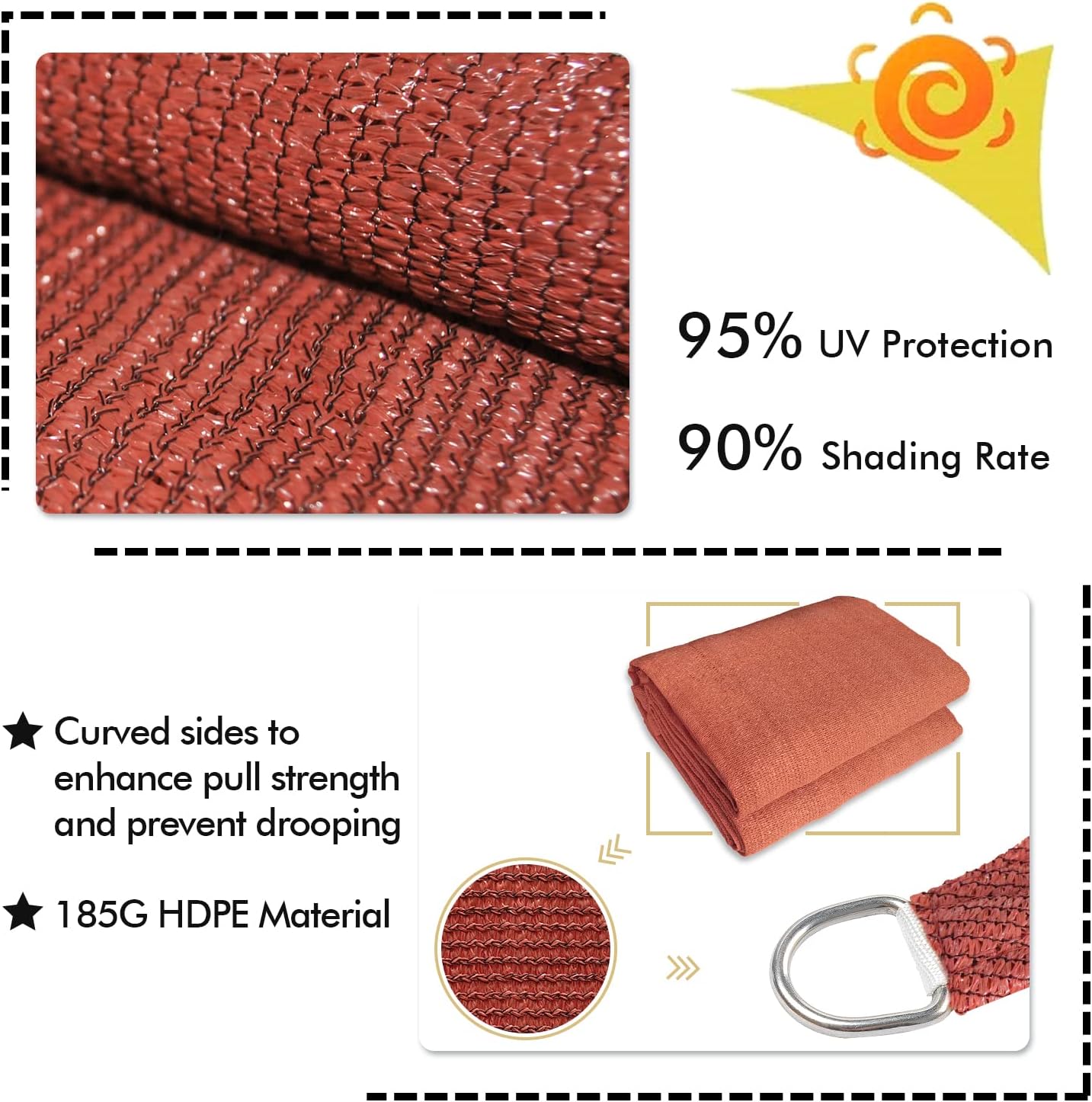 KANAGAWA 16'X24' Rust Red Custom Size Sun Shade Sail Rectangle UV Block Canopy Cover for Patio Backyard Lawn Garden Outdoor (Customized Available)