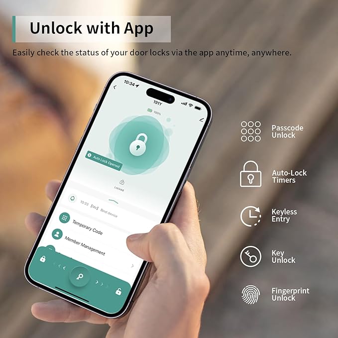 IRONZON Fingerprint Door Handle for Bedrooms - 190Y 4-in-1 Fingerprint Door Lock with Keypad and App Control, Smart Knob for Bedroom with Key, Keyless Entry Door Handle - Silver