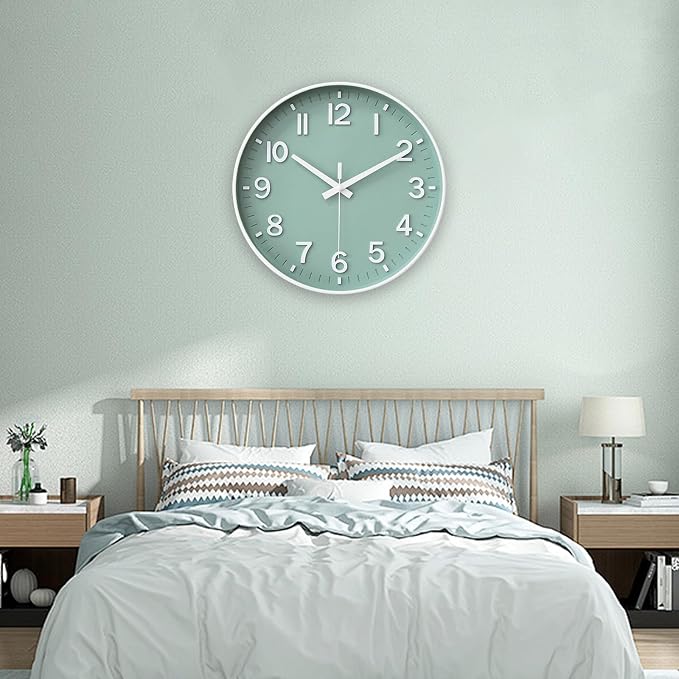 HZDHCLH Wall Clocks Battery Operated,Wall Clock Green,8 inch Wall Clock Silent Non Ticking Modern 3D Numbers for Kitchen Bedroom Living Room Office Classroom Decor