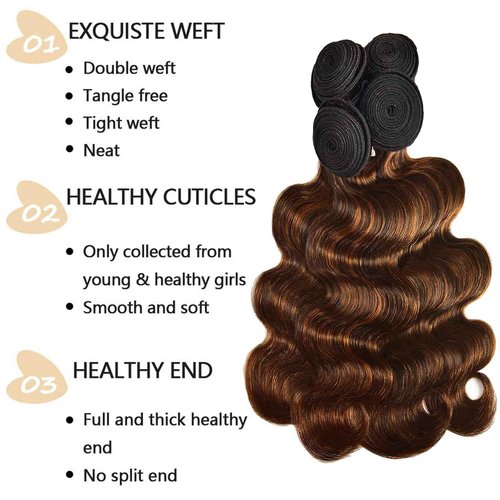 Fabimiya Human Hair Bundles 26 28 30 Inch Chocolate Brown P4/30 Body Wave Bundles Human Hair 100% Unprocessed Soft Sewn In Hair with Double Weft for Black Women
