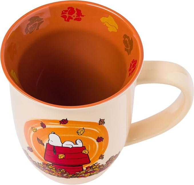 Silver Buffalo Peanuts Snoopy Leaves are Falling, Autumn is Calling Wide Rim Ceramic Mug, 16 Ounces