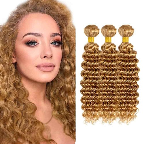 Condescension Brazilian Human Hair Bundles 24 26 28 Inch Deep Wave 3 Bundles Human Hair 100% Unprocessed Remy Brazilian Virgin Weave Hair Honey Blonde 27 for Women