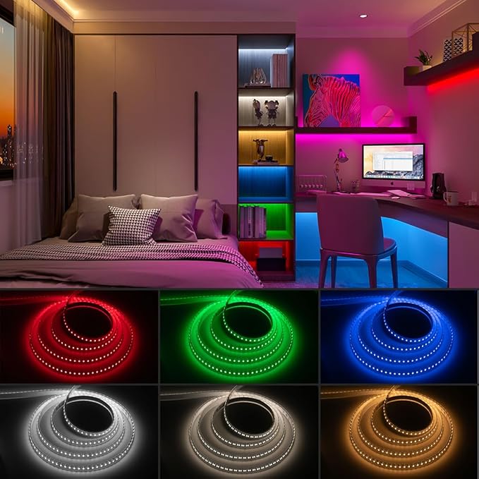 BTF-LIGHTING Highest Density RGBCCT 5 Colors in 1 LED 5050SMD RGB+ Tunable Color Temperature 2700K-6500K 16.4ft 112LEDs/m DC24V Multi-Colored IP67 14mm Width White LED Tape(No Adapter or Controller)