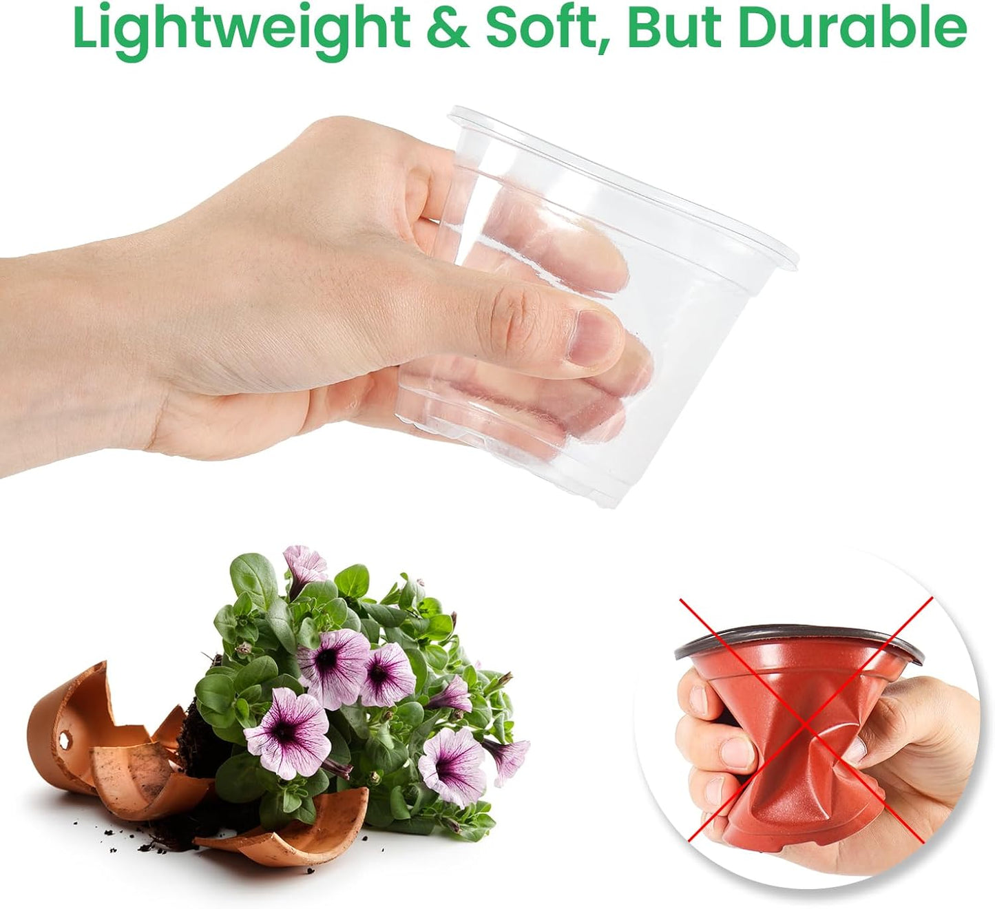 30 Packs 6.7/5/4 Inch Reinforced Clear Nursery Pots with Drainage Hole, Transparent Variety Pack Plastic Plant Pot Seedling Planter Seed Starter Flower