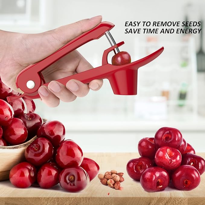 Cherry Pitter - UCMORX Stainless Steel Cherries Pitter Tool Cherries Corer Cherry Remover for Making Cherry Jam with Lock Design(Red)