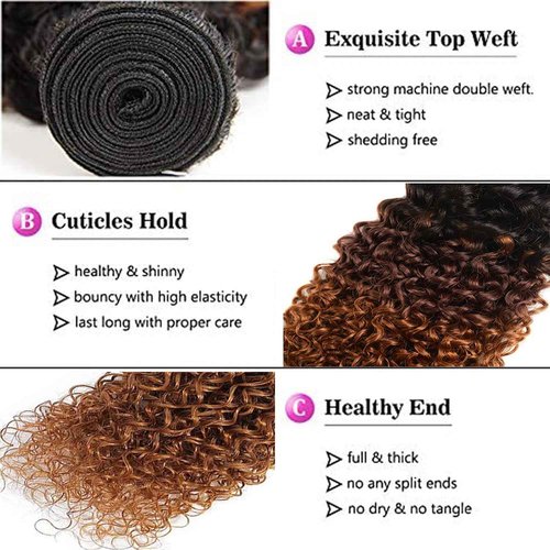 Giginger Bundles Human Hair T1B/4/30 Omber Jerry Curly Human Hair Bundles 24 26 28 Inch Omber Black Chocolate Light Brown Unprocessed Quick Weave Soft Sewn In Hair Extensions for Black Women
