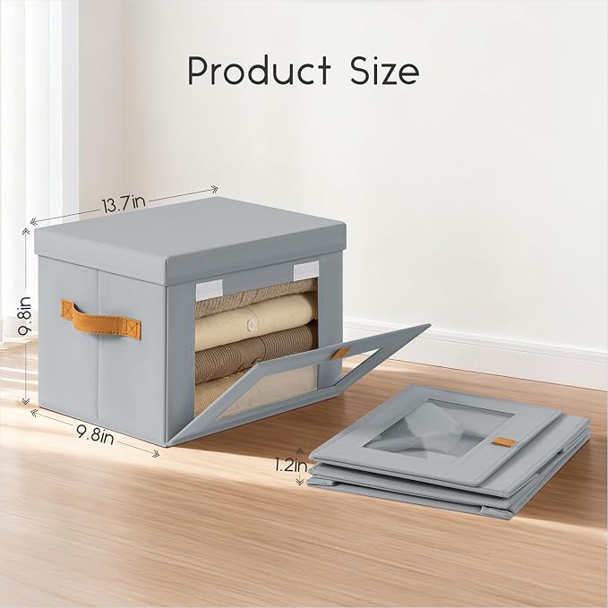 Homsorout Medium Fabric Storage bins - Collapsible Storage Bins with Open Window, 5 Pack Closet Baskets for Shelves, Stackable Decorative Boxes for Home, Dorm, Grey, 13.7"x 9.8" x 9.8"