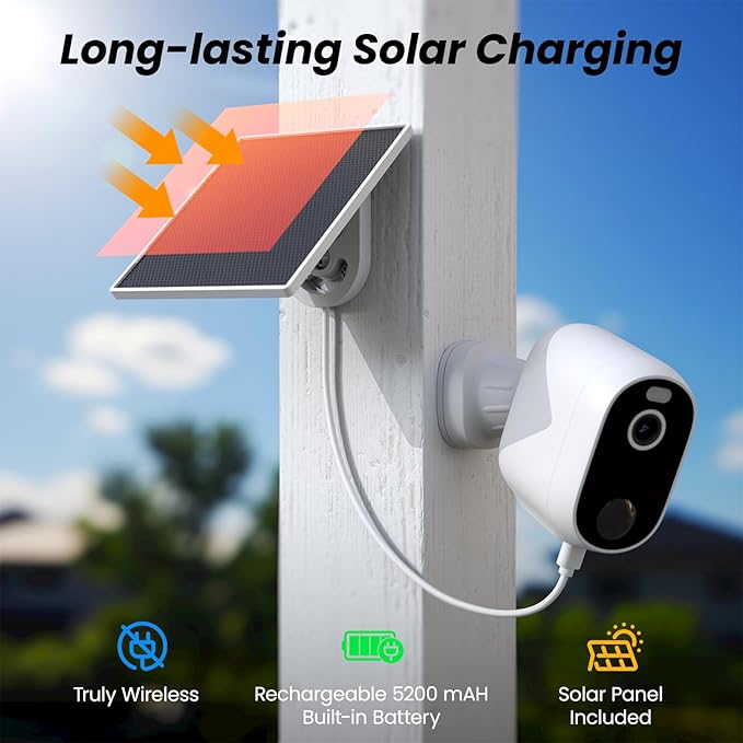 INFIYA Security Cameras Wireless Outdoor-Solar&Battery Powered 2K 2.4G Cameras for Home Security, Instant Alert, AI Human Detection, Color Night Vision, 2-Way Talk, SD Storage, Work with Alexa, Z1 4P