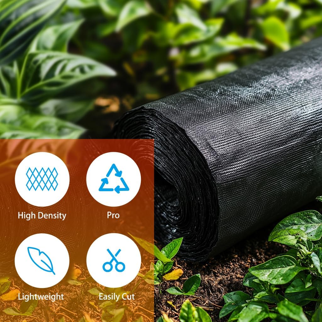 2.4oz-1.4FTx200FT Weed Barrier Landscape Fabric - Durable Weed Block Gardening Ground Cover Mat, Woven Geotextile Fabric for Underlayment, Commercial Driveway Stabilization, Weed Control Cloth