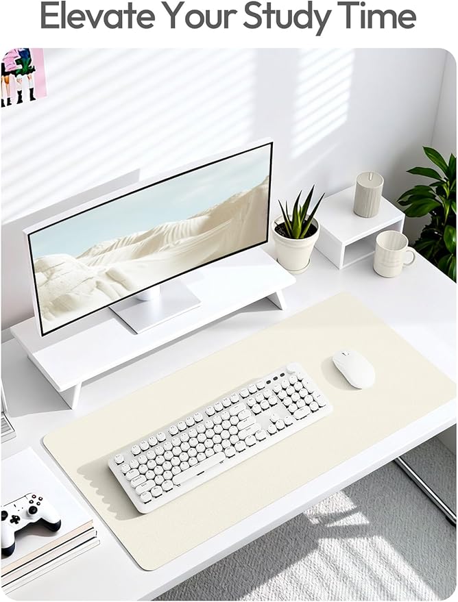 YSAGi Leather Desk Protector, Office Mat, Large Mouse Mat, Non-Slip PU Leather Blotter, Laptop Desk Mat, Waterproof Writing Pad for Office and Home(Cream, 42" x 17.2")
