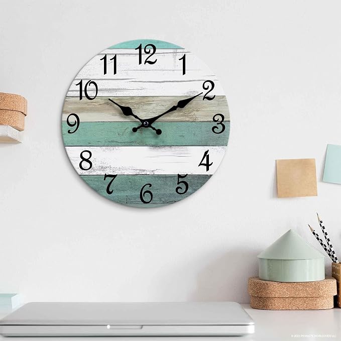 CHYLIN Wall Clock,12 Inch Wall Clocks Battery Operated Silent Non Ticking, Teal Turquoise Rustic Clock Decorative for Kitchen Bathroom Bedroom Living Room(Bronze White)