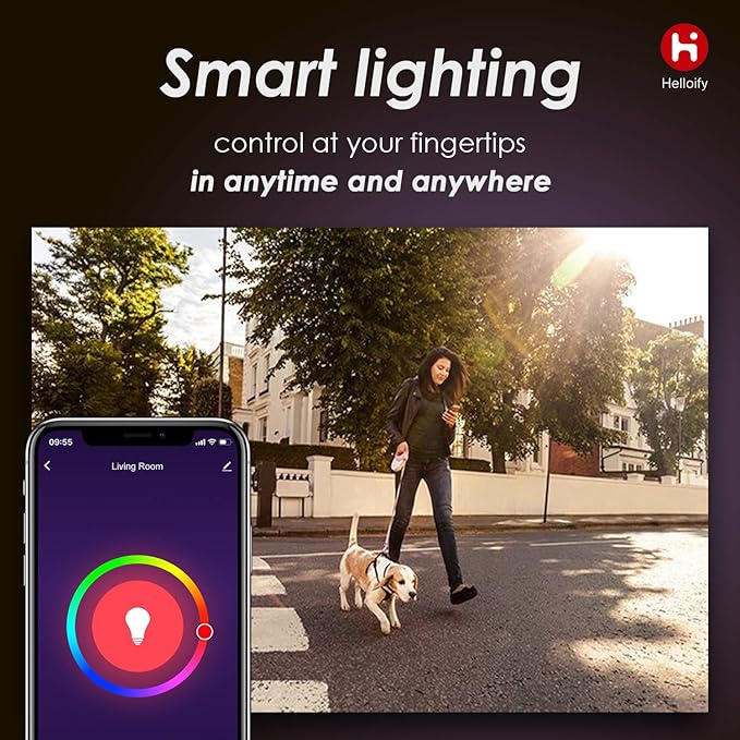 helloify BR30 Smart WiFi LED Light Bulbs, RGBCW Multi-Color Changing, Warm to Cool White Dimmable, Compatible with Alexa & Google Home (No Hub), 60W Equivalent E26, RGB+2700K-6500K, 2 Count