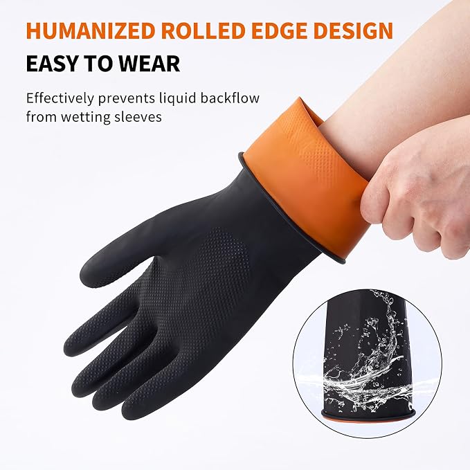 Bamllum 4 Pairs Black Rubber Dishwashing Gloves - Reusable Cleaning Gloves for Kitchen, Household, Anti-Slip, Flexible & Long-Lasting (X-Large)