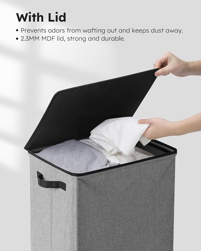SOLEDI Laundry Hamper with Lid 90L Large & Tall Collapsible Laundry Basket, Clothes Hamper with Bag Removable Easy to Carry, Dirty Hampers for Bedroom, Bathroom, Dorm, College, Grey