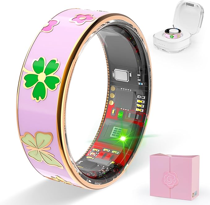 Smart Ring Men & Women Ring Sleep Tracker Pedometer Long Battery Life No Subscription Fee, IP68 Waterproof (Pink, 9)