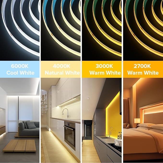 BTF-LIGHTING FCOB COB LED Strip IP65 Flexible High Density Uniform Light 14W/m 16.4FT DC12V Warm White 3000K 528LED/m CRI 90+ 10mm Width Dimmable LED Ribbon for Decor(No Adapter or Controller)