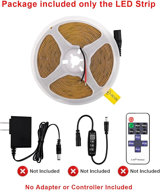 COB LED Strip Lights DC 12V LED Lights Flexible Super Bright LED Strips, 9W/m 2x16.4FT Warm White 3000K CRI 90+,480LEDs/m High Density Uniform Light for Home Room Decor