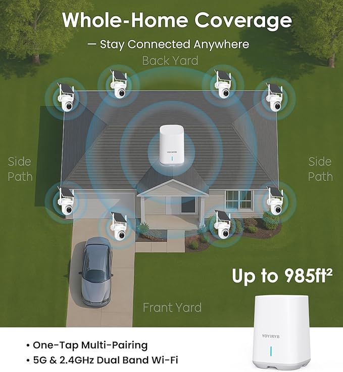 Security Cameras Wireless Outdoor, No Subscription, 4K Solar-Powered Home Security Cameras System with 360° Pan & Tilt, Color Night Vision, Auto Tracking, Easy Setup, 5G & 2.4G WiFi, 2 Cam-Kit