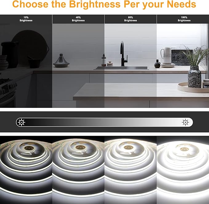 AXMOTUT COB LED Strip Lights with Remote, 24V 9.84ft White Dimmable LED Light Strips, High Bright 6000K LED Lights with Power Supply for Room, Kitchen, DIY Home Decoration