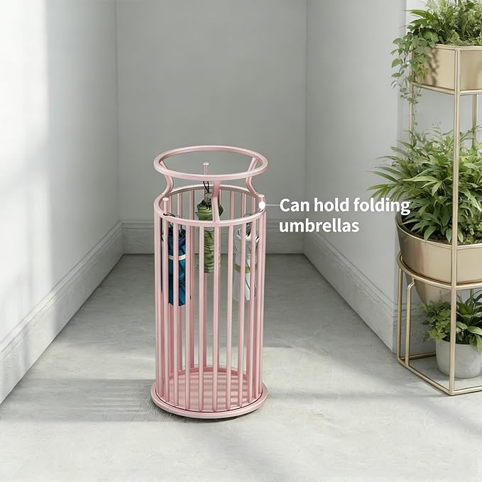 Metal Umbrella Stand with Hooks, Commercial Umbrella Holder & Storage Rack Organizer, Floor Standing Umbrella Bucket for Home, Hotel, Lobby & Entryway Decor.(Gold)