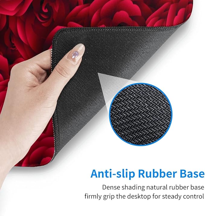 Red Roses Mouse Pad, Flower Large Big Gaming Mouse Pad Desk Pad, Mousepad with Non-Slip Rubber Base, Extended XXL Mouse Mat for Computer Laptop Office Accessories