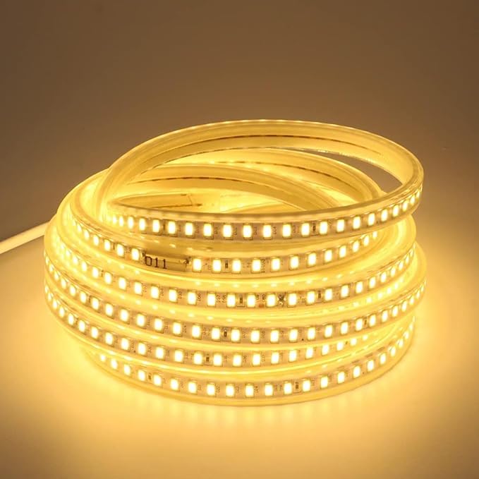 AC 110V LED Light Strip Outdoor Waterproof 6.56 Feet 3000K Warm White LED Strip IP67 SMD 5730 Flexible Cuttable Rope Lights with US Plug for Bedroom Wall Under Cabinet Mirror Home Decoration