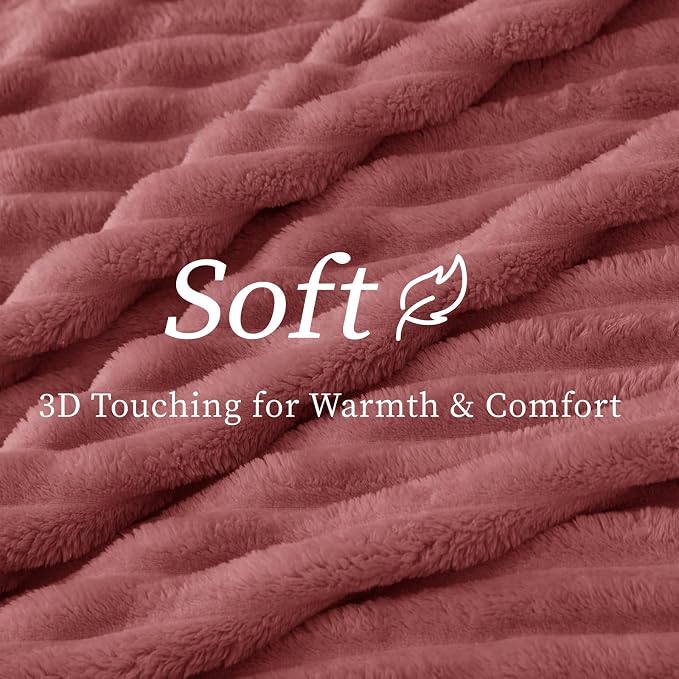 BEDELITE Twin Blanket for Couch & Bed, 300GSM Soft & Warm Fleece Blanket, Decorative and Giftable Striped Brick Dust Blankets for Women, Men, 60"x80"