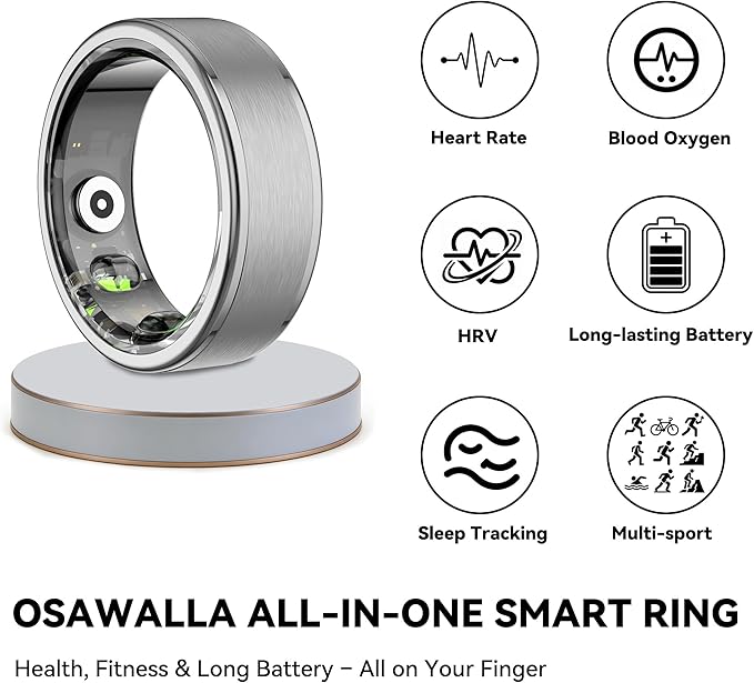 Smart Ring for Women Men,Fitness Ring with 24/7 Activity Tracking,Stress,Sleep Monitoring,No APP Subscription Fees,Compatible with iOS & Android, HarmonyOS Silver, 7#